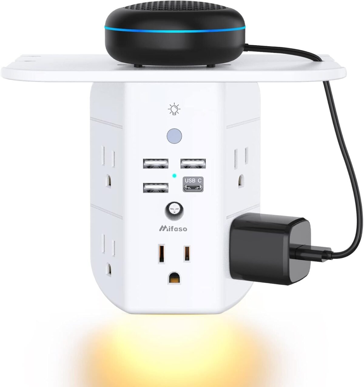 Shelf and Night Light,Surge Protector,USB Wall Charger with 5 AC Outlets and 3 USB Ports 1 USB - Image 1
