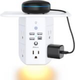 Shelf and Night Light,Surge Protector,USB Wall Charger with 5 AC Outlets and 3 USB Ports 1 USB