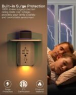 Shelf and Night Light,Surge Protector,USB Wall Charger with 5 AC Outlets and 3 USB Ports 1 USB - Image 4