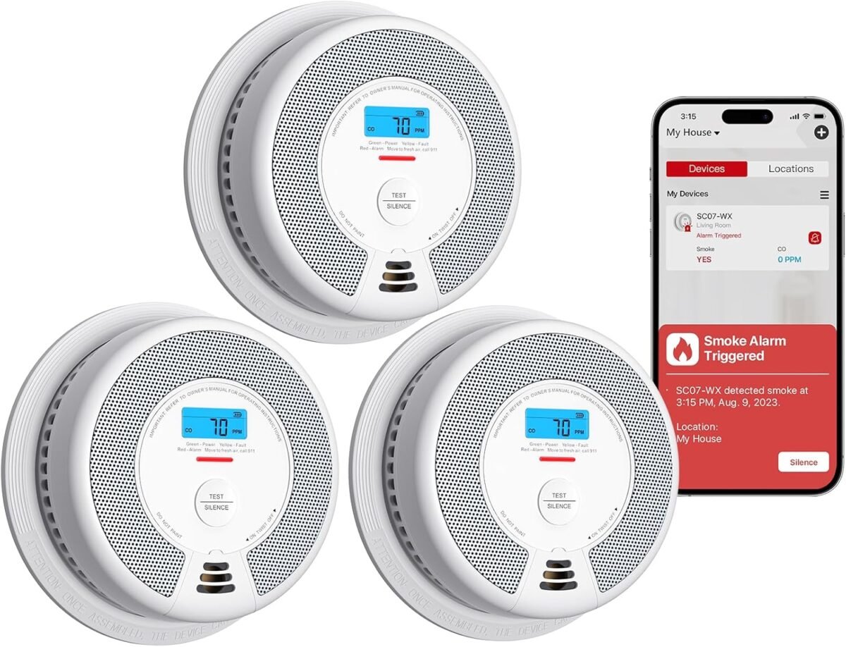 Smart Smoke Detector Carbon Monoxide Detector Combo with Replaceable Battery, Wi-Fi Smoke - Image 1