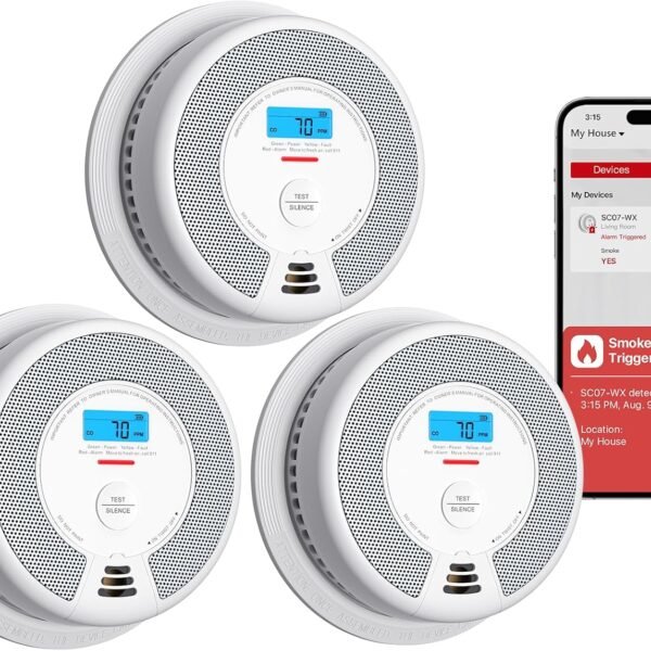 Smart Smoke Detector Carbon Monoxide Detector Combo with Replaceable Battery, Wi-Fi Smoke