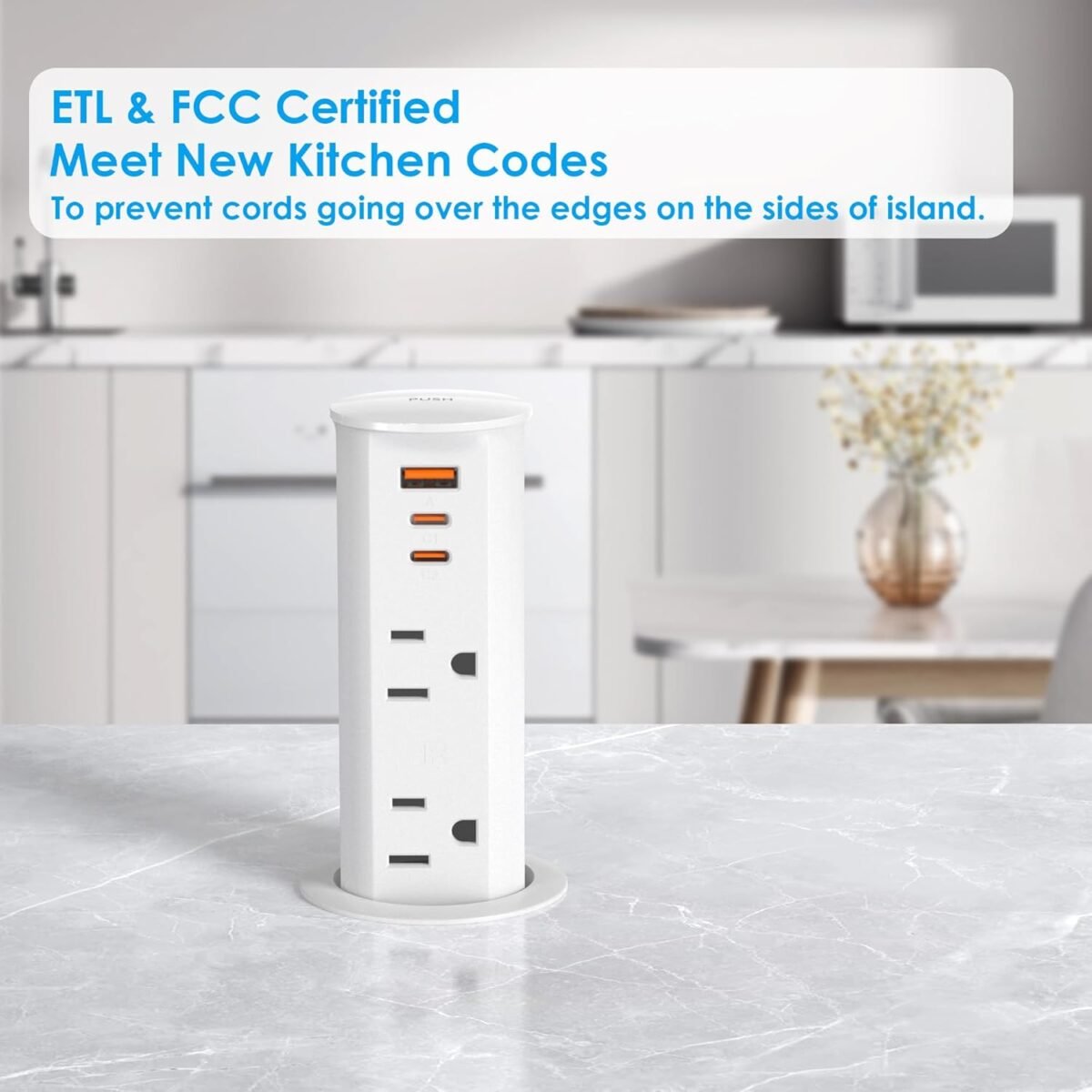 2 inch Space Saver Pop Up Outlet for Countertop with PD20W USB Ports,2 Outlets Tamper - Image 4